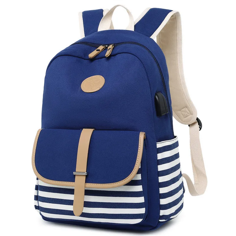 Женский рюкзак, USB зарядка, рюкзак для ноутбука для девочек-подростков, школьный рюкзак, сумка, модные женские дорожные рюкзаки в полоску