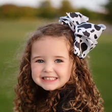 Xogar – accessoires pour cheveux, nœuds pour filles, imprimé vache, Double couche, nœud de ruban avec strass, pinces pour enfants, 8 pouces