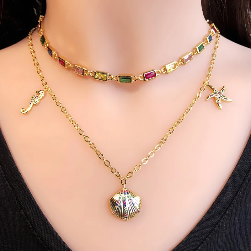 Маленькие прямоугольные цветные ожерелья-чокер с камнями из циркония для женщин геометрический золотистый богемные ожерелья-цепочки модное ювелирное изделие