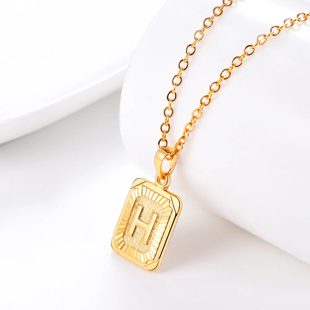 U7 Square Letters Necklaces Pendant Chain Necklace for Women Men English Initial Name Alphabet Jewelry Best Birthday Gifts P1196