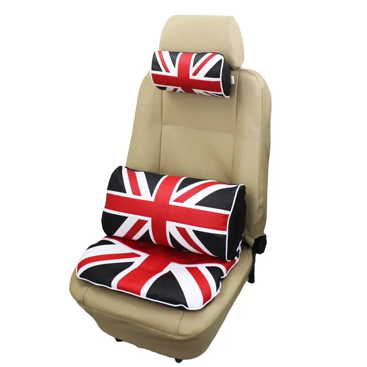 Флаг Великобритании Подушка автокресла Шея ПВХ Кожаный Автомобильный подголовник поддерживает хлопковые подушки Авто салонные аксессуары для сидений британский стиль