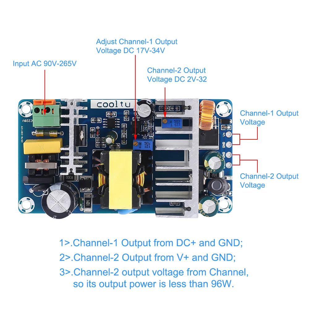 AC-DC преобразователь Dua выходной изолирующий переключатель модуль питания 110 В 220 В до 12 в 24 в 36 в 100 Вт Регулируемый понижающий модуль