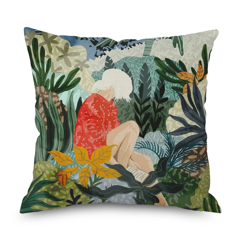 

Cartoon Girl Nordic short plush Pillow Case Polyester Decorative Throw Pillow Cover Square style-2