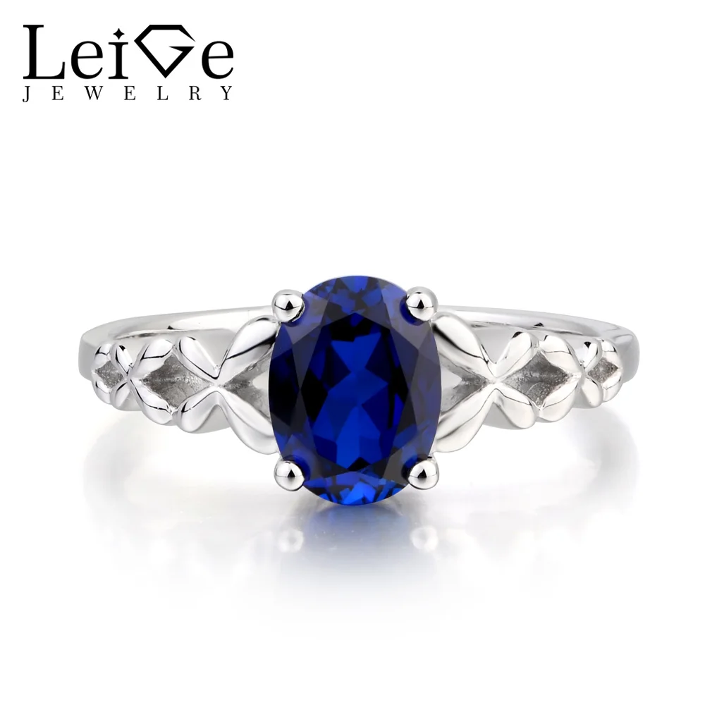 Leige Jewelry Blue Sapphire Ring Wedding Ring September Birthstone Oval