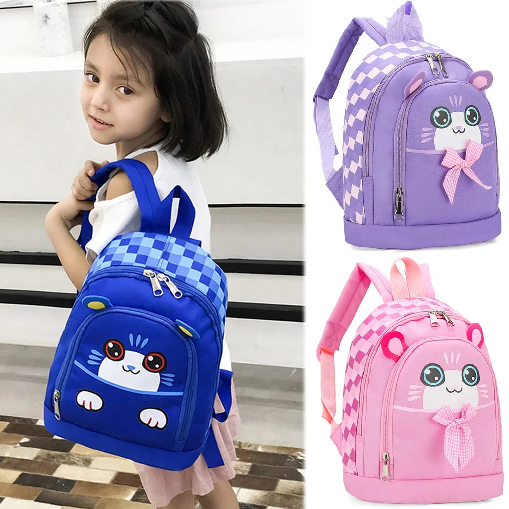 

Children Backpack Animal Kindergarten School bags for 3-7 years Student Boys Kids Cartoon Cat Toddler School Anti lost Bag #20