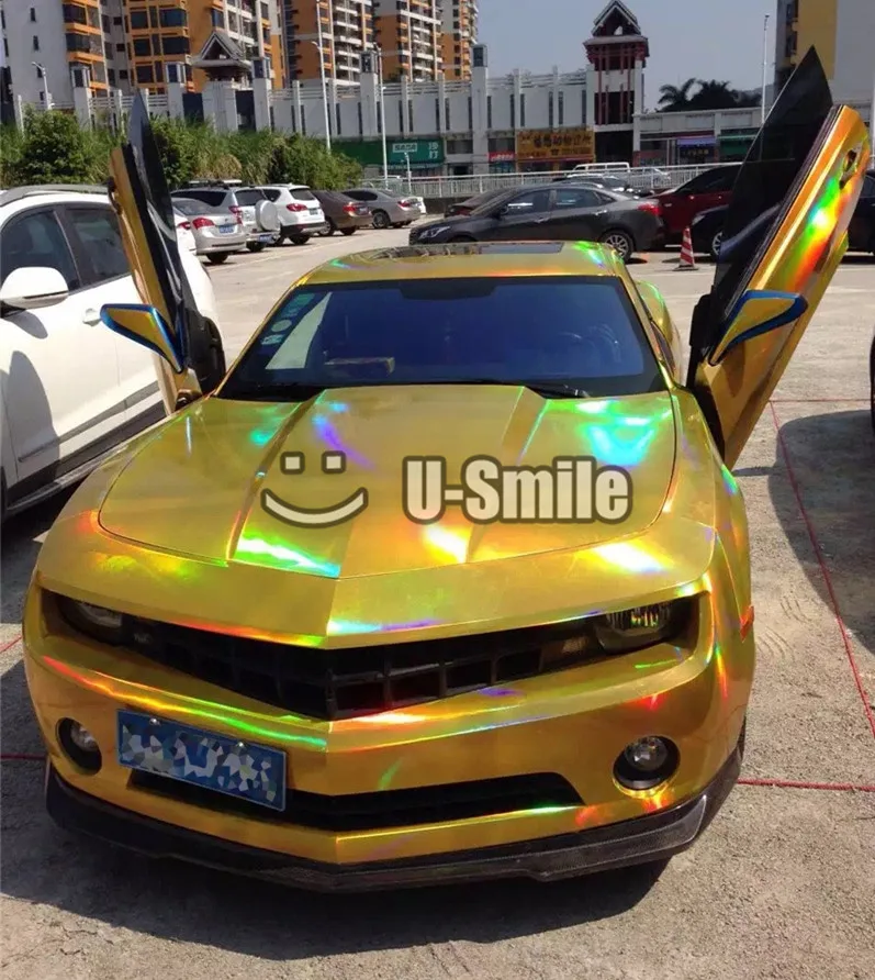 

Premium Iridescent Gold Holographic Kaleidoscope Vinyl Film Chrome Laser Vinyl Roll Bubble Free Car Wrap