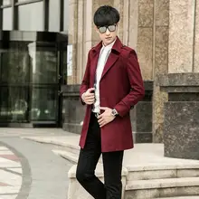 men’s woolen coat clothing teenage wool coat mens medium-long plus size casual single breasted coats wine red outerwear S – 9XL