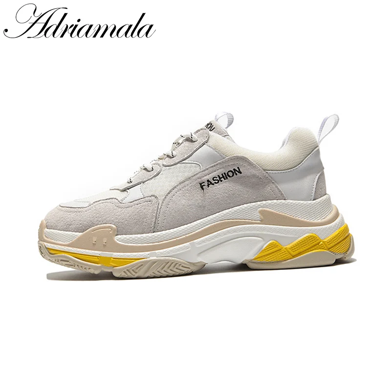 

2018 Pig Suede Round Toe Patchwork Women Flat Platform Clunky Sneaker Brand Designer Fashion Ladies Dad Sneaker Shoes Adriamala