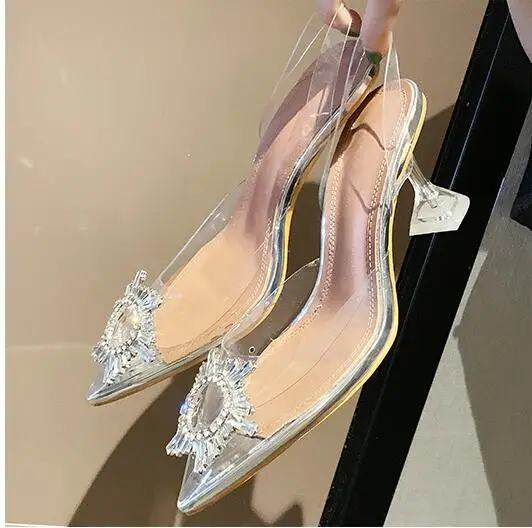 Transparent Sandals Platform Pointed Toe Crystal High Heels Clear Sandalias Women Summer Shoes Heels/6.5cm