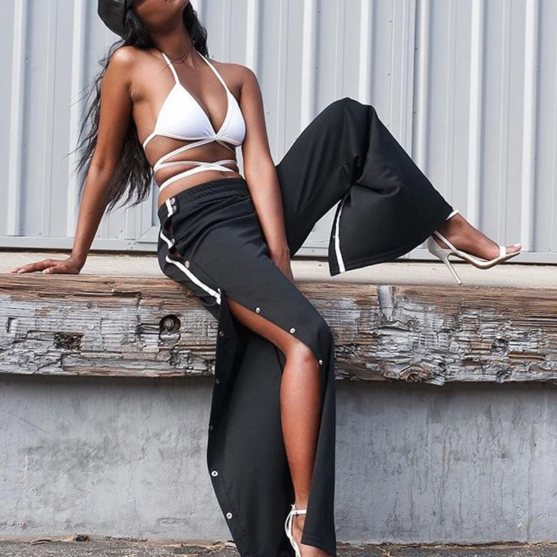 Women pants 2017 summer fashion casual Slits button Wide