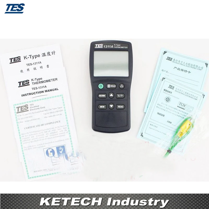 Цифровой промышленный K Тип термопары термометр TES-1311A