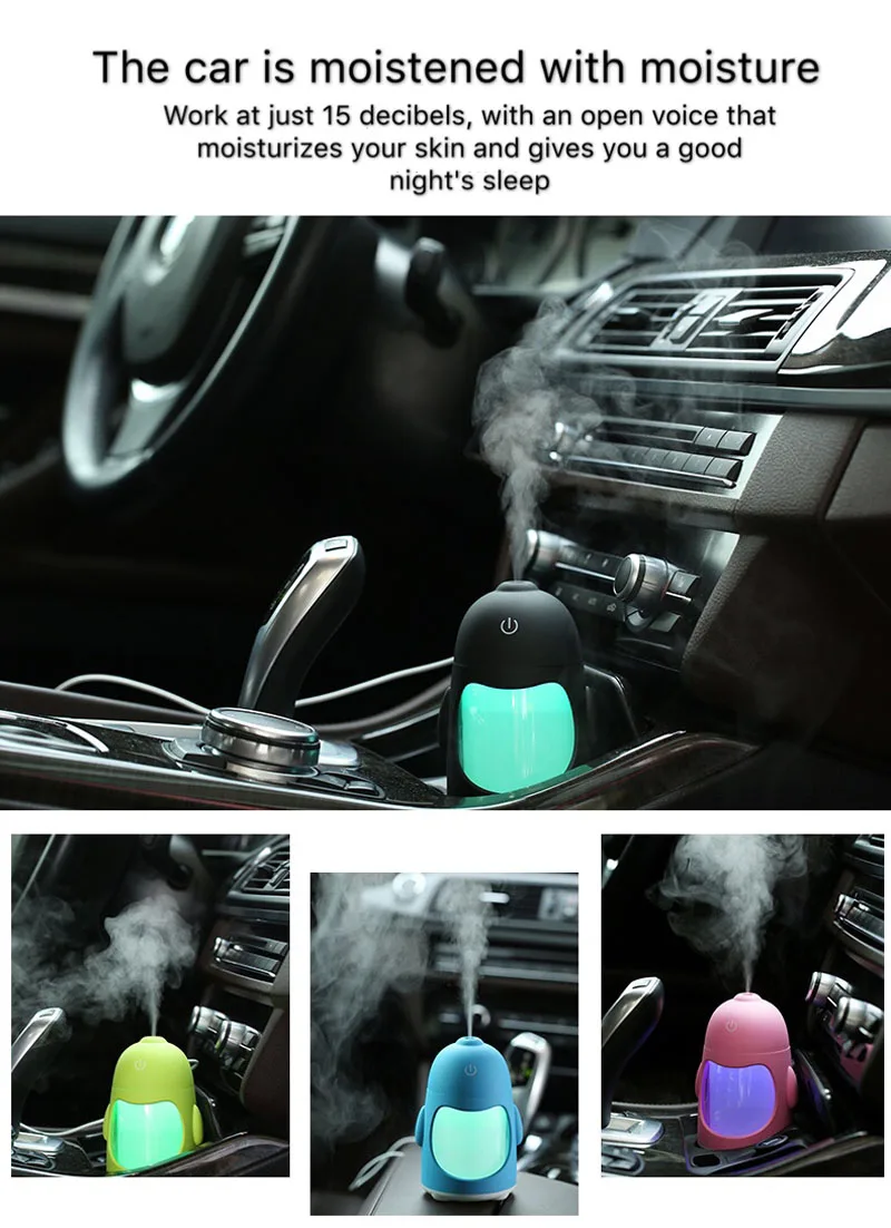 Ночной светильник, пингвин, увлажнитель воздуха, USB, увлажнитель воздуха для автомобиля, для дома, офиса, мини, бесшумный диффузор эфирного масла, распылитель тумана, фоггер
