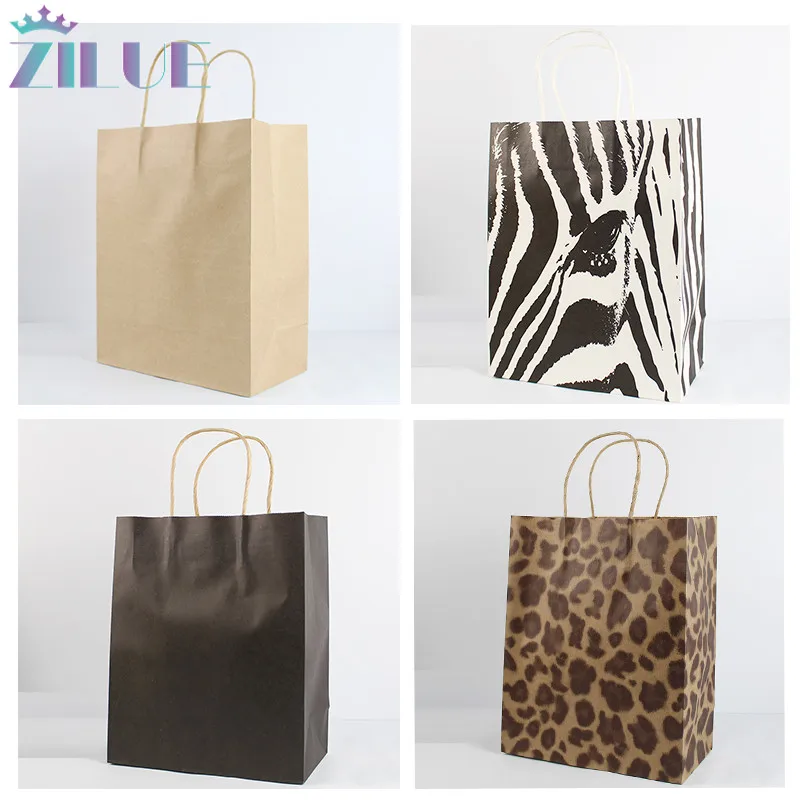 Zilue 10pcs/lot Size 27x21x11cm Promotion Kraft Paper bags leopard