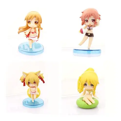 Anime Sword Art Online Asuna leafa Sirika Swimsuit PVC Action Figure
Collectible Model doll toy 6cm (4pcs/set)