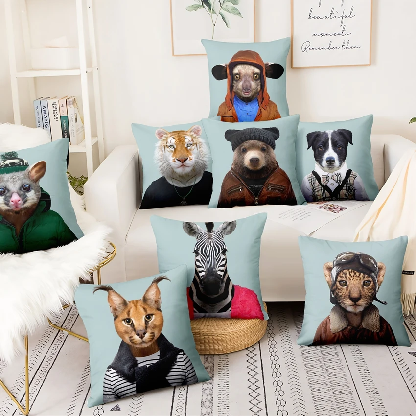 

Animal Illustration Printed Thin Linen Pillowcase Home Pillow Decoration Almofadas Decorativas Para Sofa Throw Pillow 45*45cm