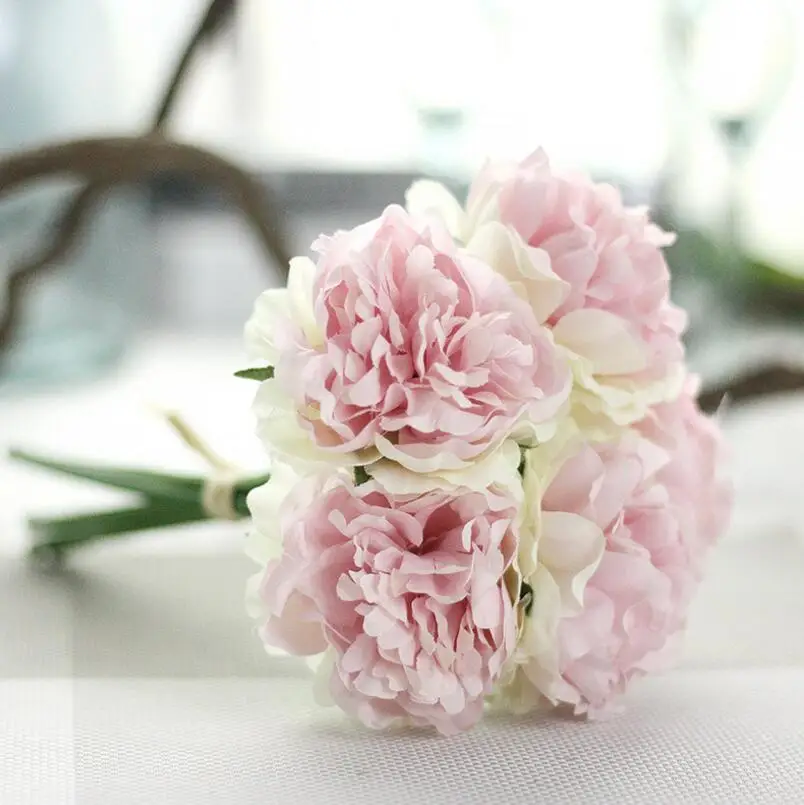 Искусственные кувшин пиона Свадебные букеты шелковые цветы для дома вечерние свадебные украшения сада 5 шт/пучок - Цвет: light pink