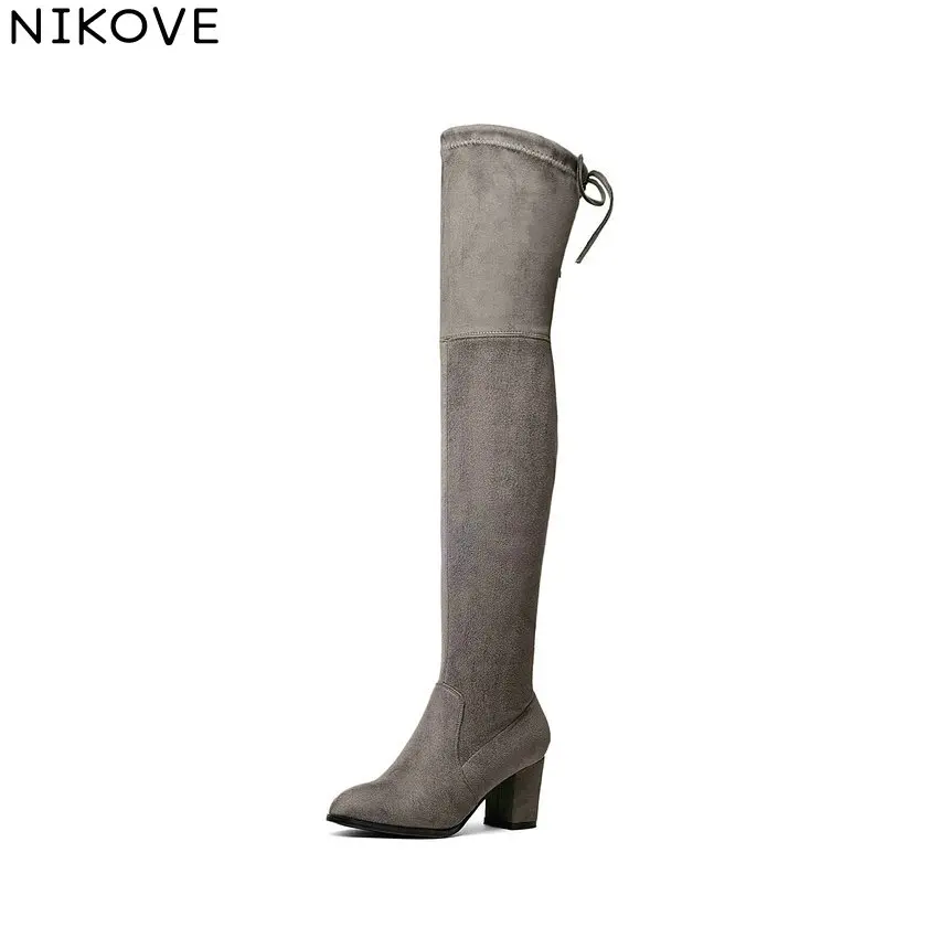 NIKOVE/2018 женские сапоги на осень и зиму шнуровке из эластичной ткани модные выше