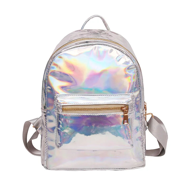Летняя маленькая голограмма лазерный женский рюкзак для студентов PU досуг путешествия рюкзак Повседневная разноцветная сумка для школьниц mochila - Цвет: Серебристый