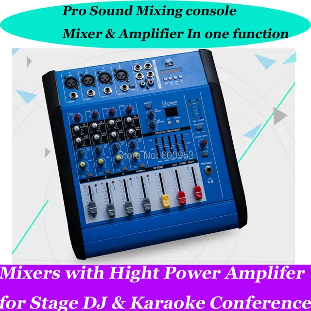 Professional 4 Way high power mixer with amplifier effects and USB