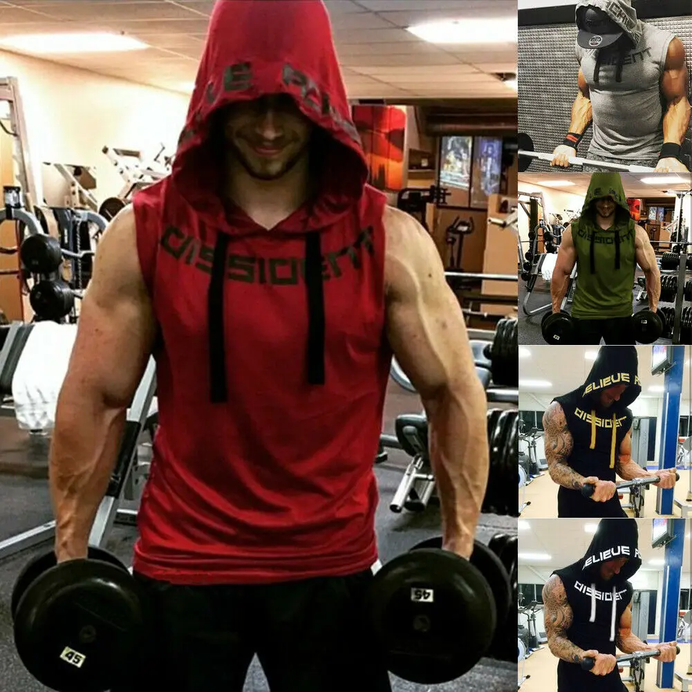 

Mens Hooded Hoodie Vest Tank Tops Sweatshirt Gym Muscle Sleeveless T-shirt