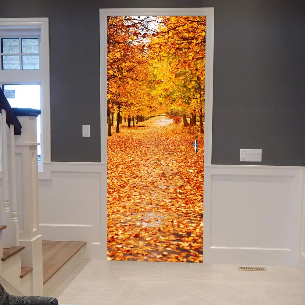 3D осенние листья двери Стикеры DIY Фреска самоклеющиеся обои съемный водонепроницаемый плакат стикеры s домашний Декор наклейки