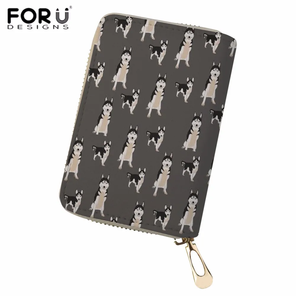 

FORUDESIGNS Women PU Leather ID Card Holder Husky Print Credit Card Holder for Ladies Driving License Cover Travel Organizer New