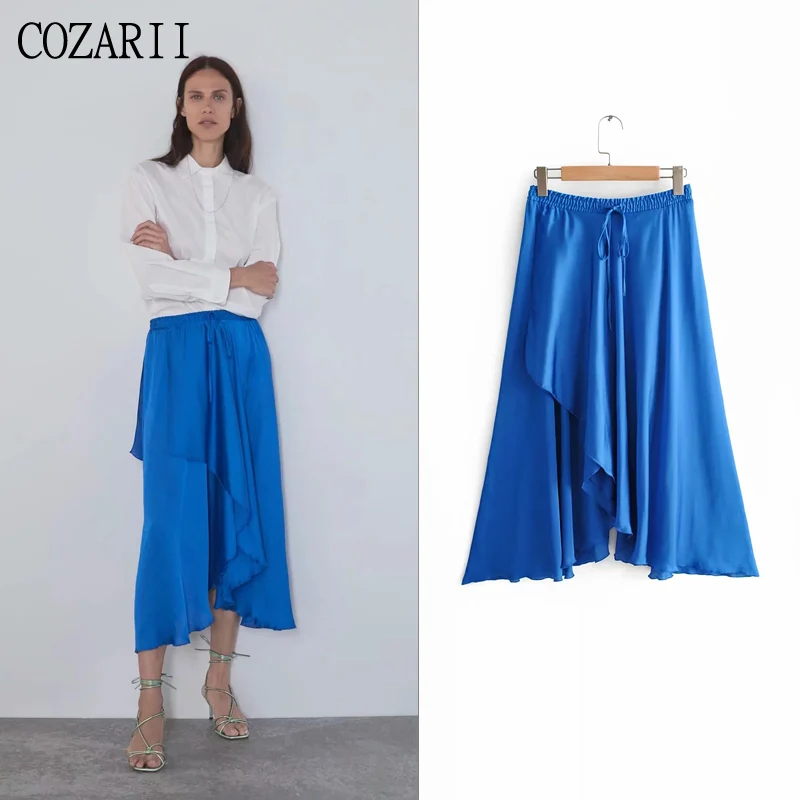 

COZARII summer women casual style solid asymmetrical Mid-Calf length skirt women faldas mujer moda 2019 party skirts womens