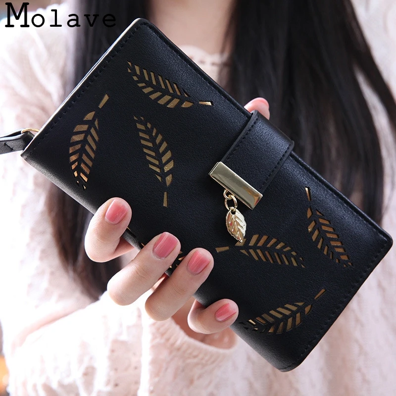 

MOLAVE wallet Women Leaf Bifold Leather Clutch Card Holder Lady Long Handbag Purse fashion wallet female famous dec20