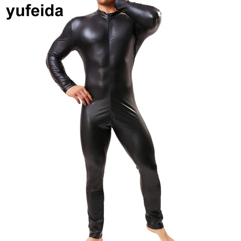 YUFEIDA مثير فو جلد رجل طويل السراويل حللا يوتار زي مثلي الجنس رجل الملابس الداخلية ارتداءها المصارعة القميص بو الجلود دعوى