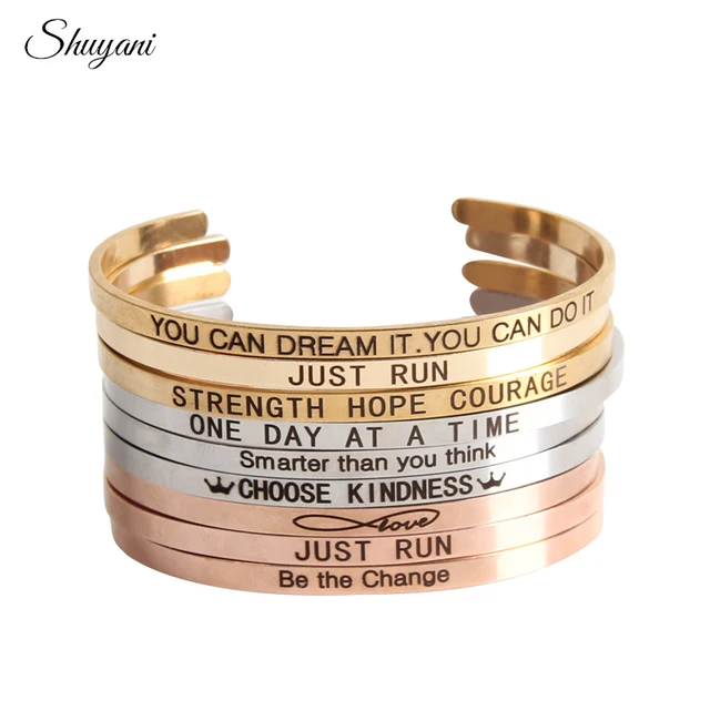 Engraved Positive Inspirational Quote Bracelet New Stainless Steel