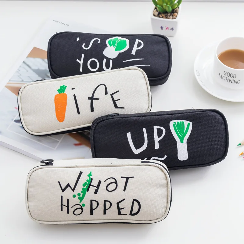 

Korean creative Vegetables Pencil Case Fashion Canvas PencilCase Stationery Storage Pencil Bag School Supply Back to School