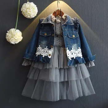 

Girls Outerwear Baby Girl Clothes 2019 Spring and Autumn Fashion Lace Hem Kids Denim Jacket Long Sleeve Cute Girls Jean Coats