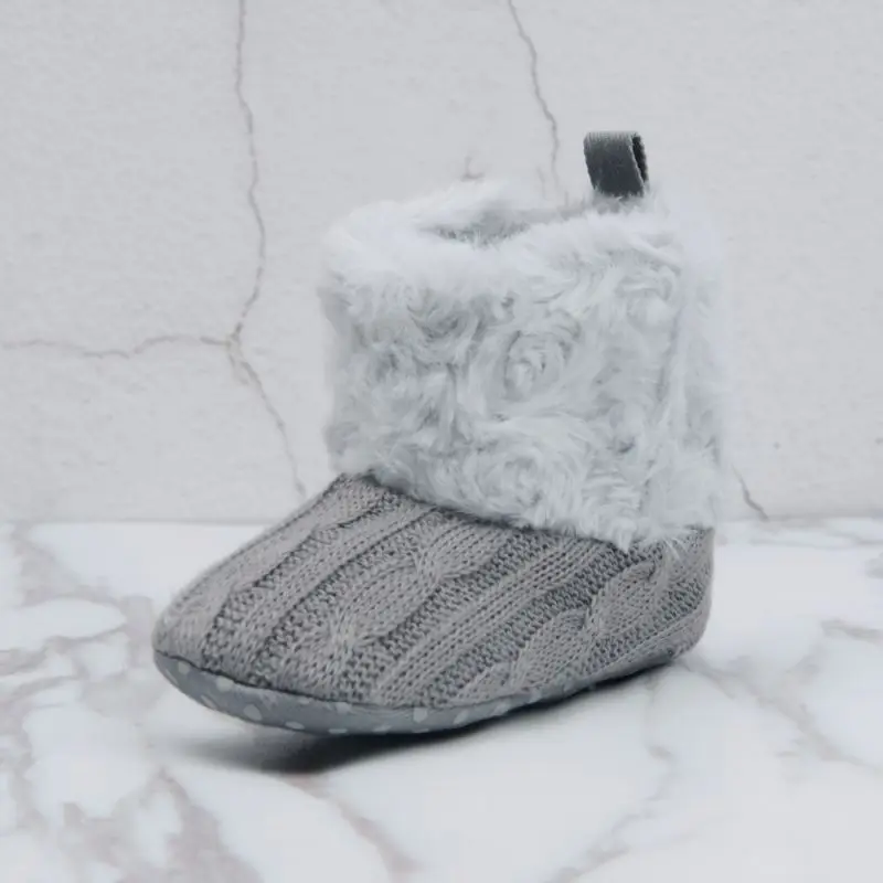 Baby Ankle Snow Boots Winter Warm First Walkers Solid Infant Crochet Knit Fleece Baby Shoes For Boys Girls
