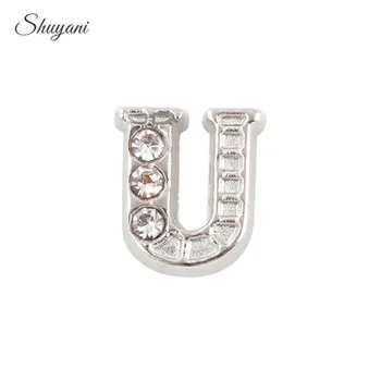 

20PCS Fashion Silver/Gold Color Rhinestones Letter U Charms Crystal Alphabet Floating Locket Charms fit Living Memory Locket