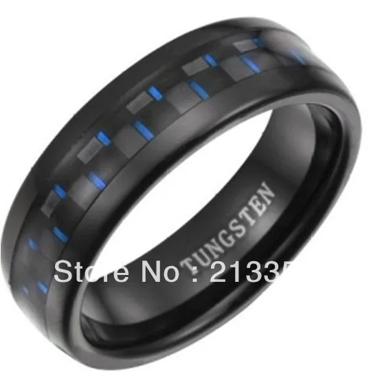 

Free Shipping Buy Cheap Price Jewelry USA Brazil Russia HOT Selling 8MM Mens Black&Blue Fiber Inlay Black Tungsten Wedding Ring