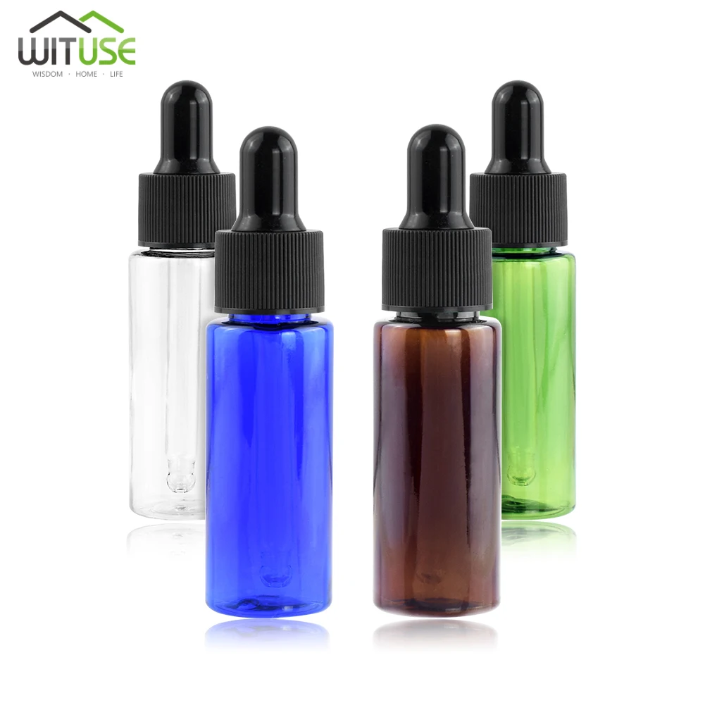 

5x 10ml 15ml 20ml Empty PET Plastic Bottle Glass Dropper Oil Essential Bottle In Refillable Drop Liquid Pipette Bottles 4 Colors