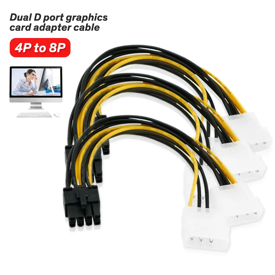 

6 inch 8 Pin PCI Express Male To Dual LP4 4Pin Molex IDE Power Cable Adapter Express Video Card 20cm