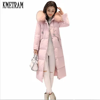 

KMETRAM Fur Collar Coat 2019 New Winter Jacket Women Long Slim Down Cotton Parkas Chaqueta Mujer Plus Size S-3XL Jacket HH363