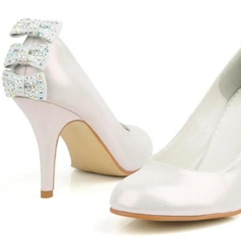 

Female luxury rhinestones Faux bows cinderella handmade Elegant genuine real leather high heels shoes Women Pumps Wedding party