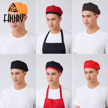 

16 Colors Men Women Stitching Color Print Striped Plaid Patchwork Chef Work Wear Hats Waiter Hotel Food Service Waitress Caps
