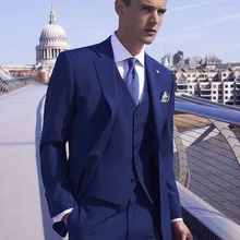 Королевский синий Handsand(JacketPantVestTie) Высокое качество Terno MasculinoNotch нагрудные Slim Fit на заказ, бренд Suit3Piece Формальные Мода