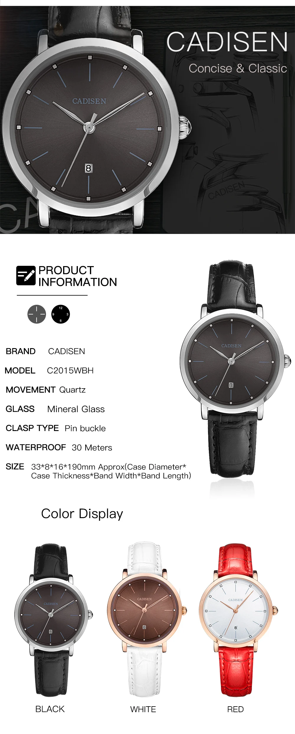 Cadisen новые модные брендовые часы женские часы-люкс Женские Аналоговые кварцевые наручные часы из искусственной кожи relojes mujer подарок