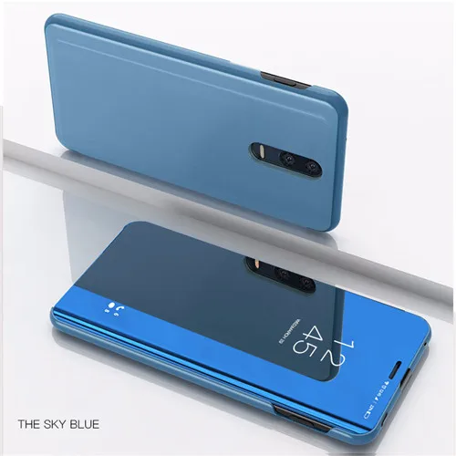 Умный кожаный флип-чехол с окошком для Xiaomi mi CC9 CC9E A3 lite mi rror чехол-подставка красный mi Note 8 K20 Pro Note 7 7A чехол для телефона - Цвет: Небесно-голубой