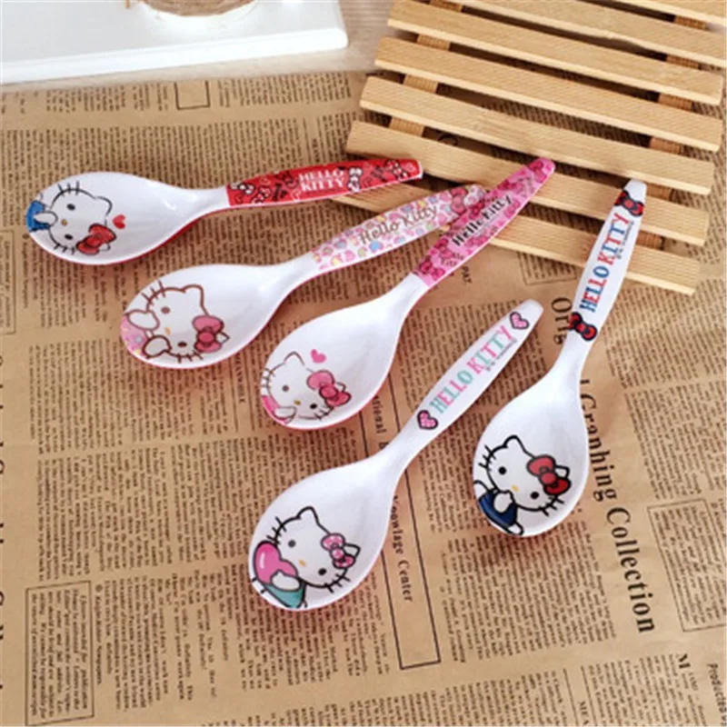

1PC Cartoon Hello Kitty Cat Kids Spoons Tea Coffee Spoon Kawaii Plastic Spoon Kitchen Tableware Dinnerware