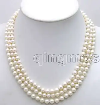 

Women Gift word Love women Fashion Jewelry SALE 6-7mm Round AA White Natural Cultured Pearl 3 Strands Necklace Unique S925 Silve