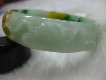 

02123 NATURE BEAUTIFUL CARVING GREEN YELLOW JADE JADEITE BRACELET BANGLE