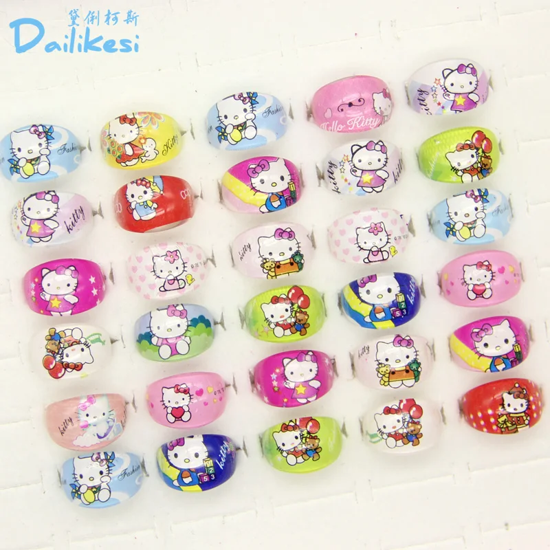 

Trendy 20pcs lovely animation cartoon Children/kids Hello Kitty KT Cat Acrylic Lucite Resin Rings free shipping