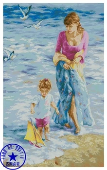 

Top Quality Lovely Hot Sell Counted Cross Stitch Kit Seaside Mother and Girl Child Children At the Sea Leisure time