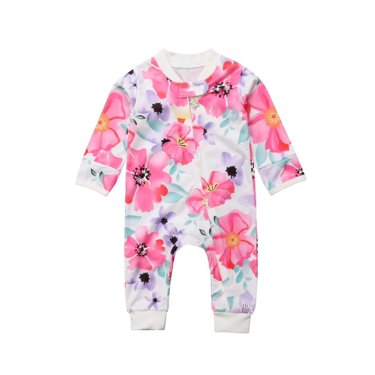 

Newborn Baby Girl Flower Zipper Romper Long Sleeve Jumpsuit Outfit Clothes 0-24M