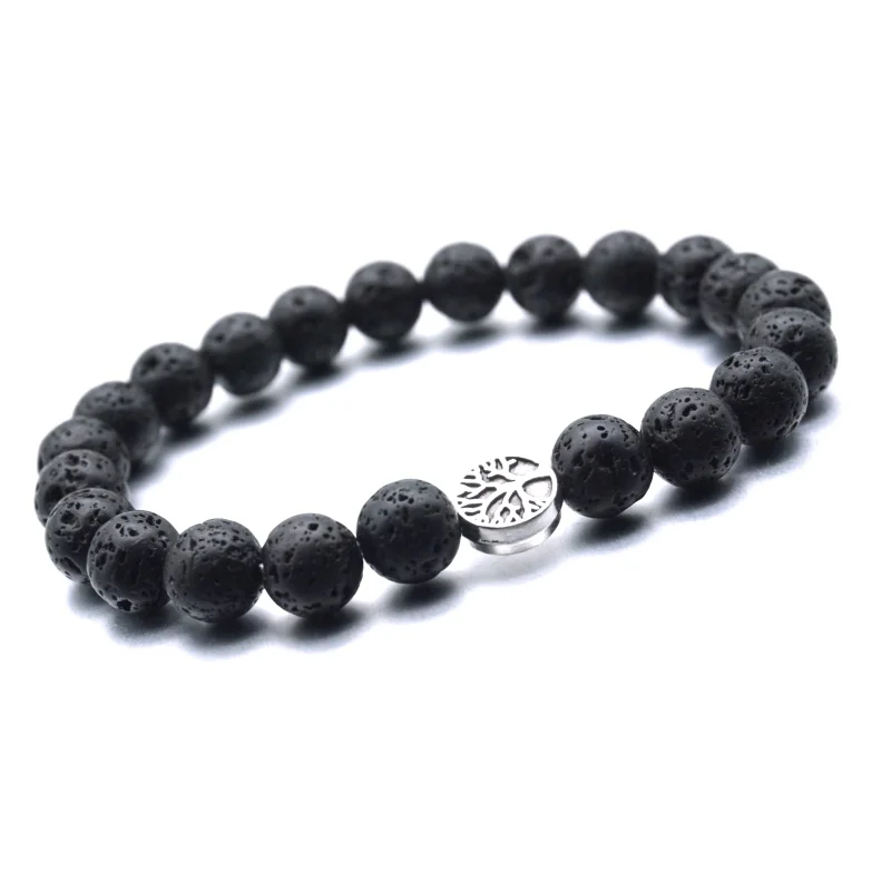 Cheap Tree of Life 8mm Black Lava Stone Beads DIY Aromatherapy Essential Oil Diffuser Bracelet Yoga Strand Jewelry